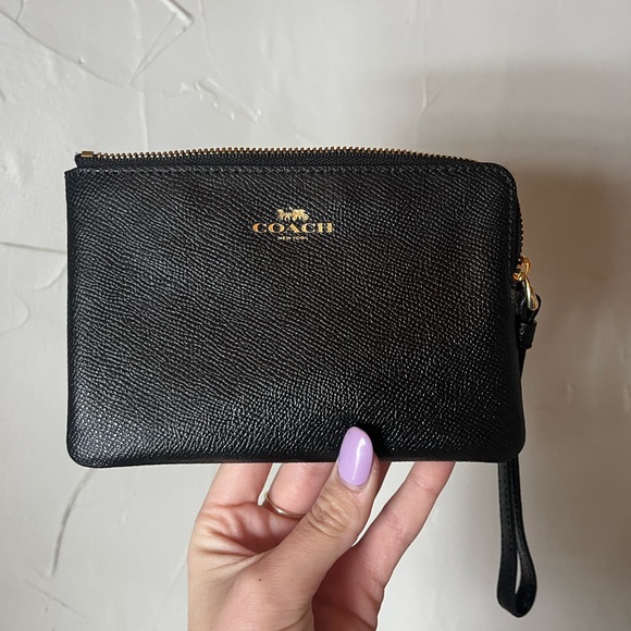 Coach Handbags - Black Coach Corner Zip Wallet (Gold Accents)